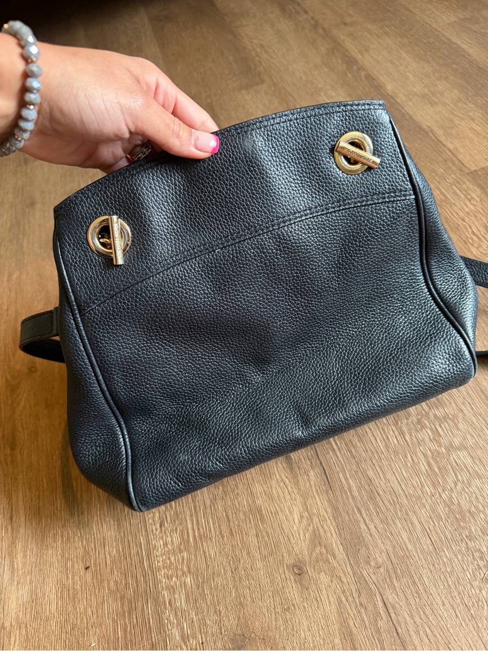 Michael Kors Black Pebbled Leather Shoulder Tote with Gold Hardware - Picture 4 of 4